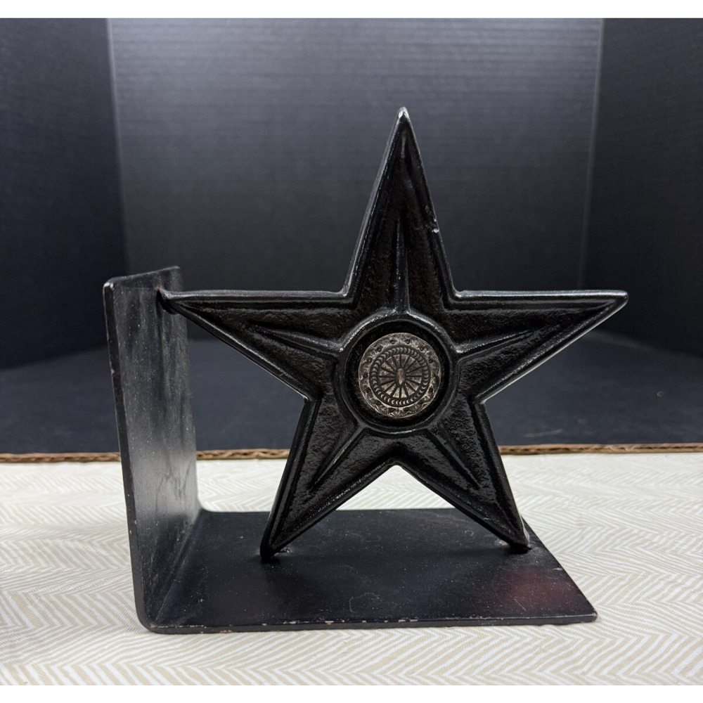 Rustic Cast Iron Star Bookend With Silver Tone Concho Door Stop